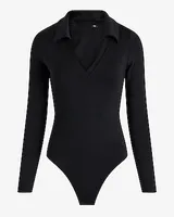 Body Contour High Compression V-Neck Polo Bodysuit Black Women's XS