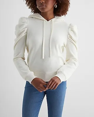 Skimming Puff Sleeve Fleece Hoodie