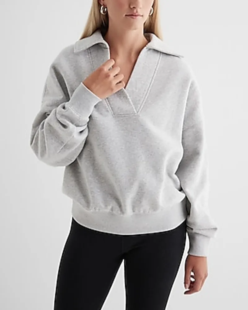 Relaxed V-Neck Fleece Polo Sweatshirt