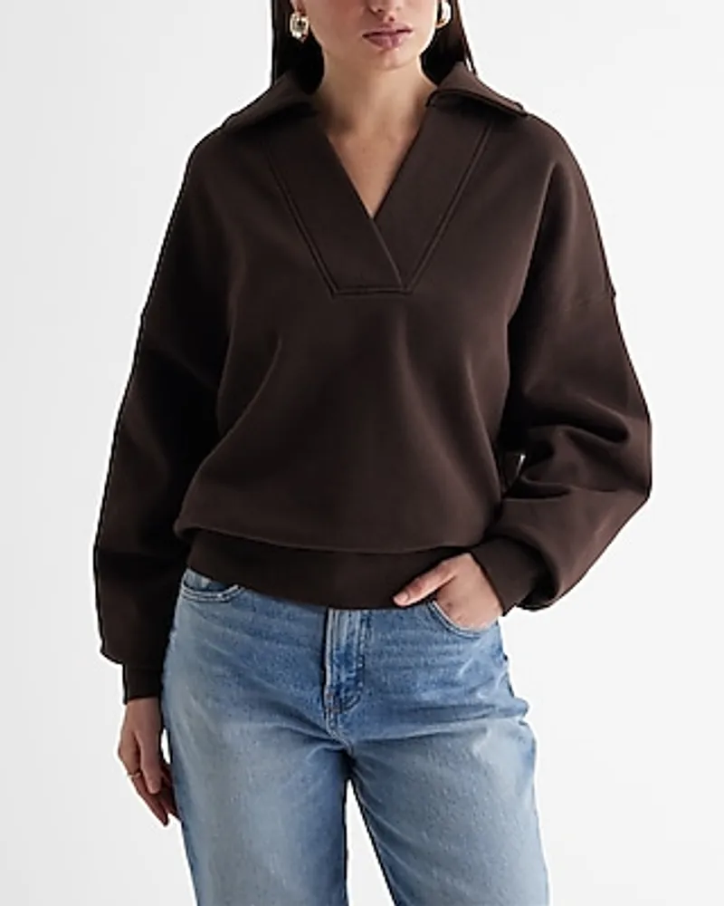 Relaxed V-Neck Fleece Polo Sweatshirt Women's