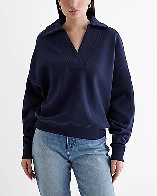 Relaxed V-Neck Fleece Polo Sweatshirt Women's