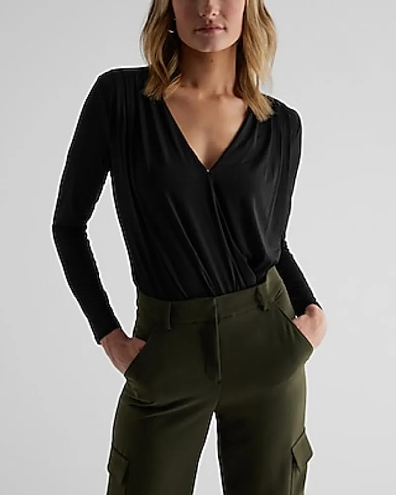 V-Neck Long Sleeve Faux Wrap Bodysuit Women's