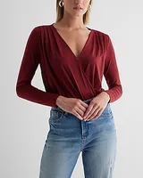 V-Neck Long Sleeve Faux Wrap Bodysuit Women's