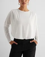 Skimming Long Sleeve Ruched Shoulder Bubble Tee White Women's S