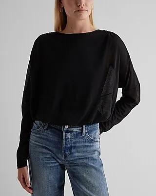 Skimming Long Sleeve Ruched Shoulder Bubble Tee Women