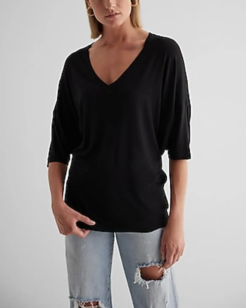 Express Relaxed V-Neck Dolman Sleeve London Tee Black Women's XS