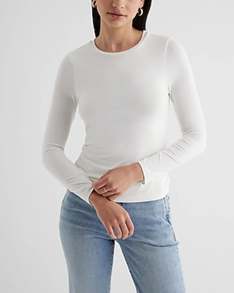 Supersoft Fitted Crew Neck Long Sleeve Tee White Women's S