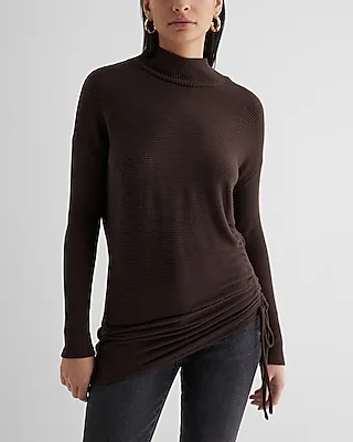 Ribbed Cozy Knit Mock Neck Cinched Side Top Women's