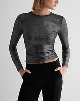 Shine Fitted Ribbed Crew Neck Long Sleeve Tee Black Women's L