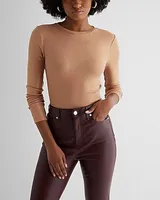 Shine Fitted Ribbed Crew Neck Long Sleeve Tee Brown Women's XL