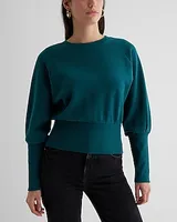 Crew Neck Banded Bottom Fleece Sweatshirt Green Women's XS