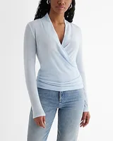 Skimming Light Weight V-Neck Long Sleeve Surplice Tee Blue Women's XS