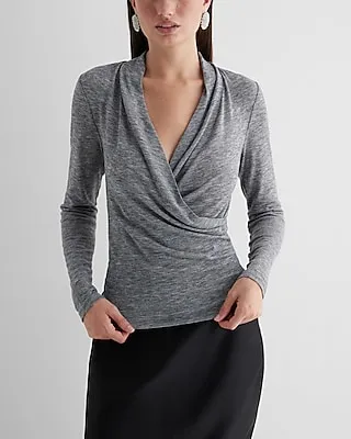 Skimming Light Weight V-Neck Long Sleeve Surplice Tee Women's