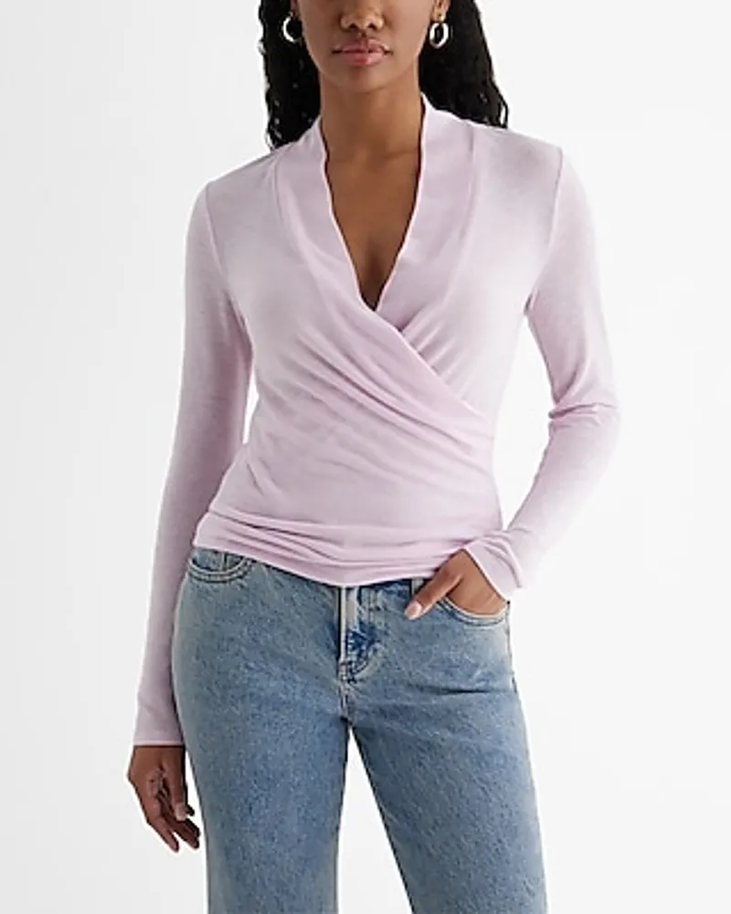 Skimming Light Weight V-Neck Long Sleeve Surplice Tee