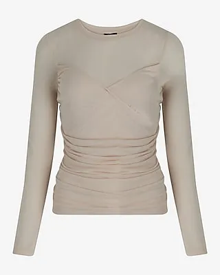 Fitted Light Weight Crew Neck Wrap Front Tee Neutral Women's XS