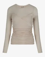 Fitted Light Weight Crew Neck Wrap Front Tee Neutral Women's XL