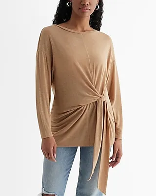 Skimming Light Weight Crew Neck Long Sleeve Tie Front Tee Women's