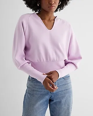 V-Neck Banded Bottom Fleece Sweatshirt Pink Women's