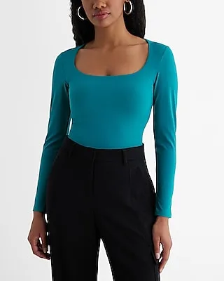 Body Contour High Compression Scoop Neck Long Sleeve Bodysuit Blue Women's XL