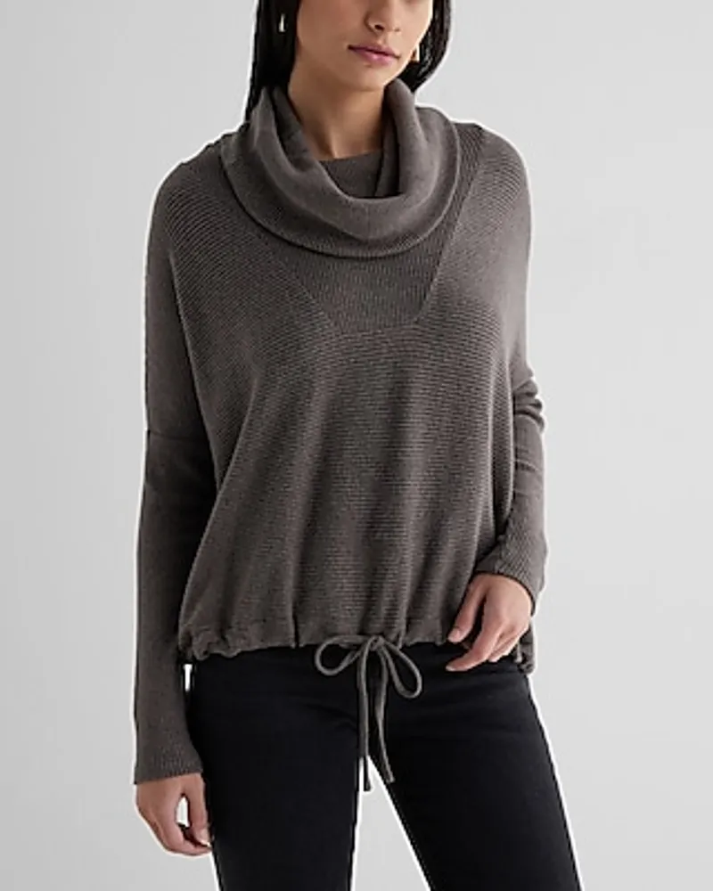 Ribbed Cozy Knit Turtleneck Cinched Hem Top Women's