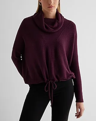 Ribbed Cozy Knit Turtleneck Cinched Hem Top