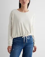 Crew Neck Long Sleeve Cinched Hem Tee Neutral Women's L