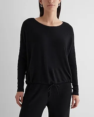 Ribbed Cozy Knit Crew Neck Cinched Hem Top Women's