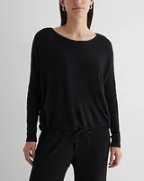 Ribbed Cozy Knit Crew Neck Cinched Hem Top Women