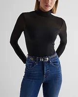 Fitted Mesh Pieced Mock Neck Long Sleeve Bodysuit Women's