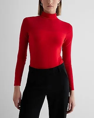 Fitted Mesh Pieced Mock Neck Long Sleeve Bodysuit Red Women's L