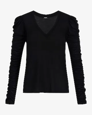Skimming Light Weight V-Neck Ruched Long Sleeve Tee Women's