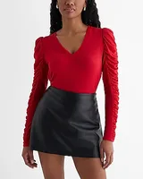 Skimming Light Weight V-Neck Ruched Long Sleeve Tee