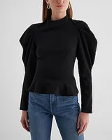 Mock Neck Puff Sleeve Peplum Top Women's