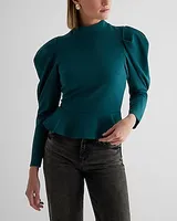 Mock Neck Puff Sleeve Peplum Top Women's