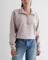 Rhinestone Trim Quarter Zip Boxy Fleece Sweatshirt