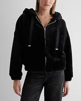 Faux Fur Zip Up Hoodie Black Women's S