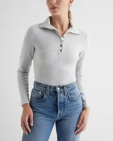 Body Contour Luxe Lounge Long Sleeve Henley Bodysuit Gray Women's