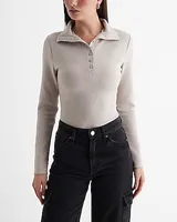 Body Contour Luxe Lounge Long Sleeve Henley Bodysuit Gray Women's