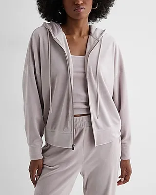 Relaxed Velour Zip Up Hoodie