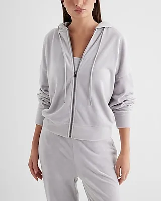 Relaxed Velour Zip Up Hoodie White Women's XL