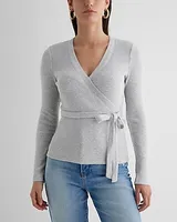 Ribbed Cozy Knit V-Neck Surplice Tie Waist Top