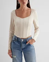 Body Contour Satin Long Sleeve Corset Top Neutral Women's XS