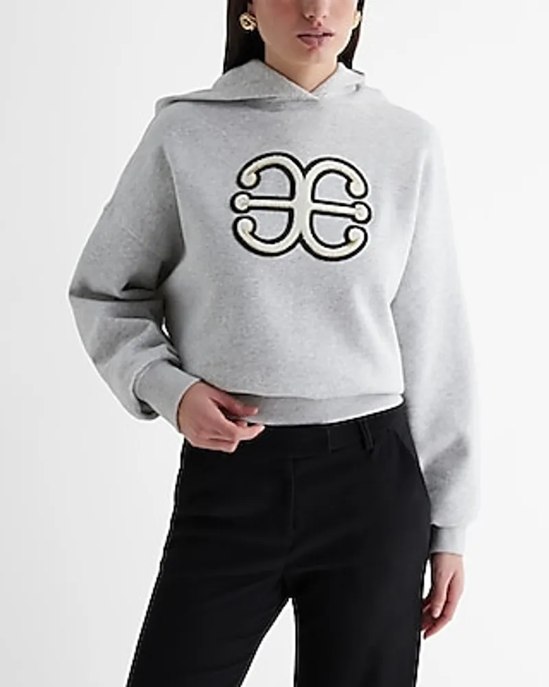 Relaxed Banded Bottom E Monogram Fleece Hoodie Gray Women