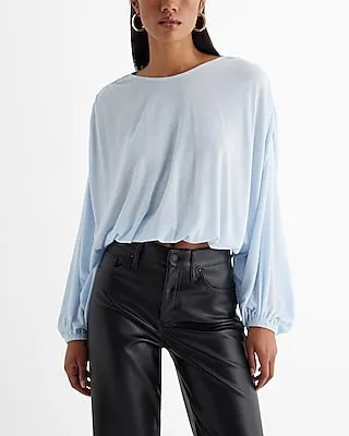 Skimming Light Weight Ruched Shoulder Balloon Sleeve Bubble Top Women's