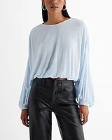 Skimming Light Weight Ruched Shoulder Balloon Sleeve Bubble Top Women's L