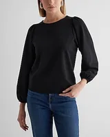 Crew Neck Puff Sleeve Top Black Women's XS