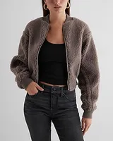 Teddy Cropped Bomber Jacket