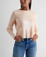 Skimming Sequin Crew Neck Long Sleeve Boxy Tee Neutral Women's M