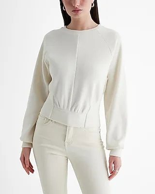 Crew Neck Long Sleeve Banded Bottom Sweatshirt White Women's L