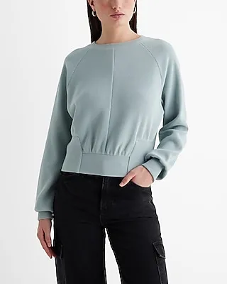 Crew Neck Long Sleeve Banded Bottom Sweatshirt Blue Women's L